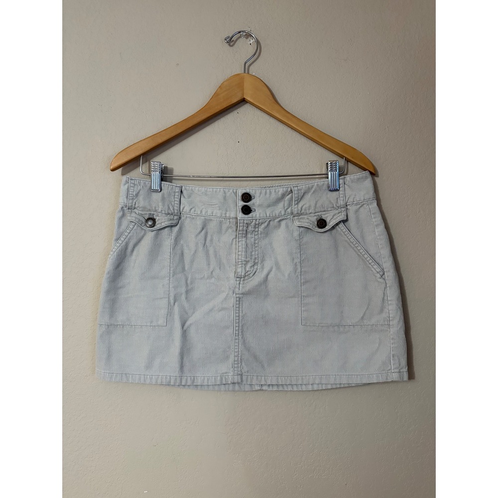 American Eagle Corduroy Mini Skirt‎ Light Gray Cotton Utility Multi Pocket sz 10